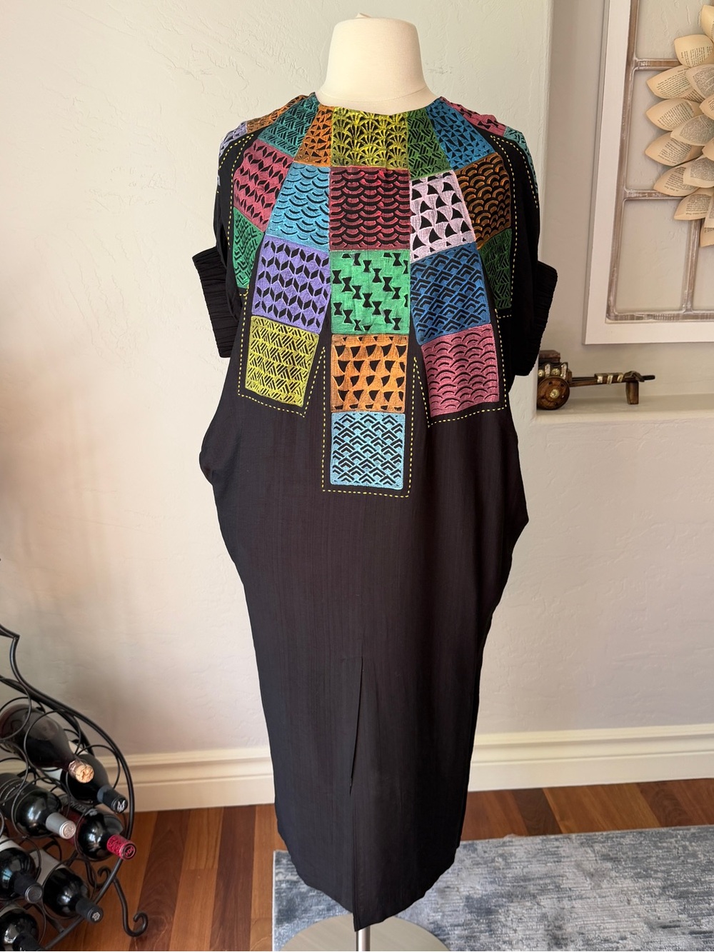 Chula Fashion Women's Black Patchwork Printβ Multicolor Accents Midi Dress NEW